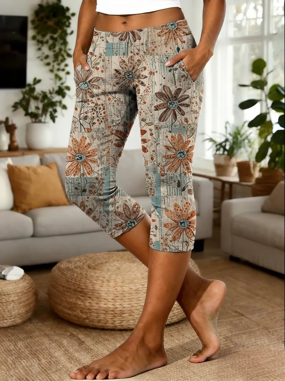 Women's Retro Bohemian Floral Art Print Casual Leggings