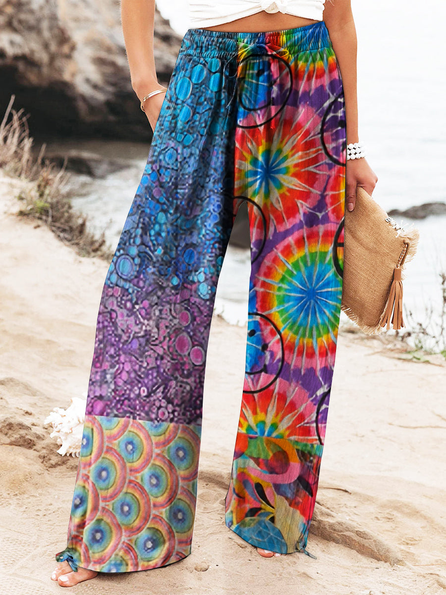 Women's Hippie Art Printed Cotton And Linen Casual Pants