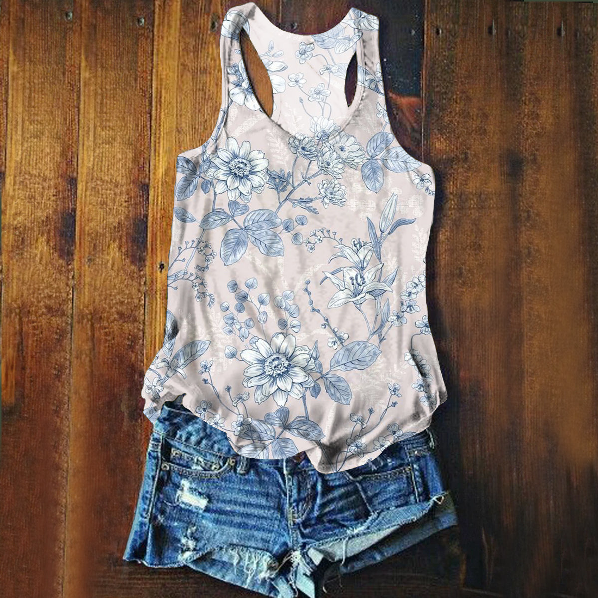Women's Vintage Floral Art Print Tank Top