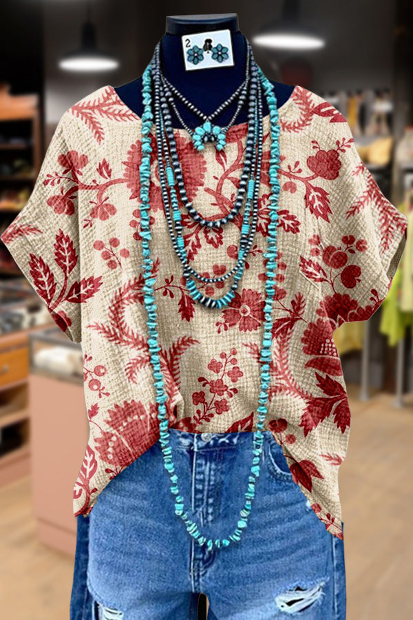 Vintage Floral Print Dolman Sleeve Top