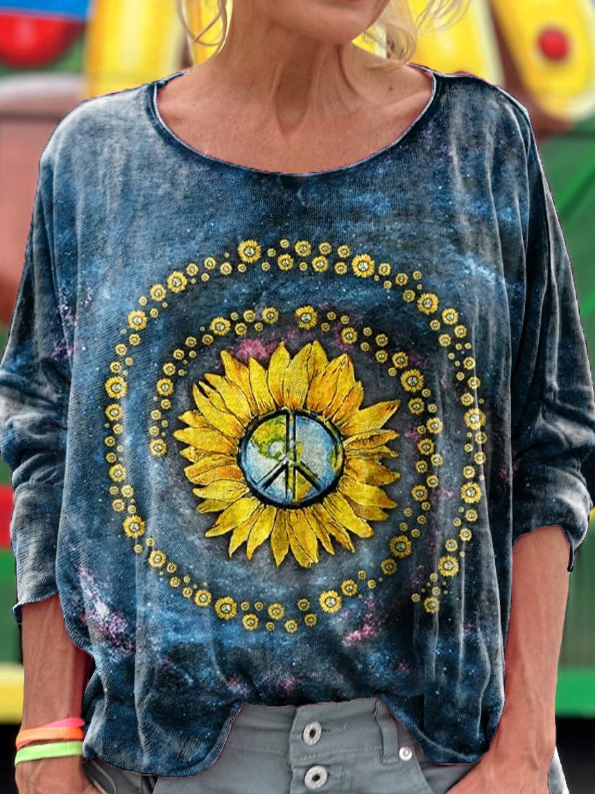 Women's Hippie Tie Dye Art Print Casual Long Sleeve T-shirt
