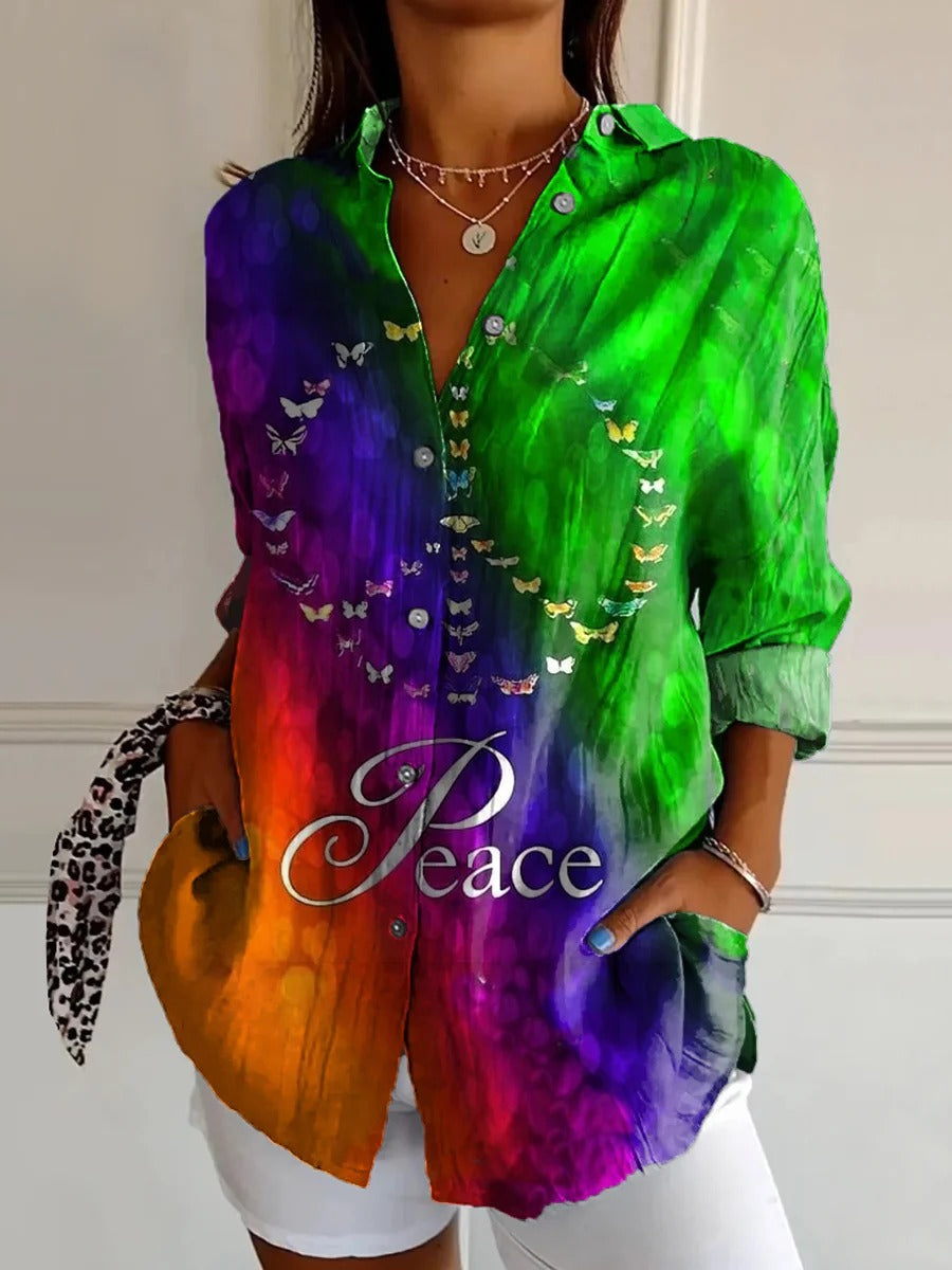 Women's Tie-Dye Love Peace Hippie Pattern Art Print Punk Hippie Batwing Pleated Fringe Cape Dresses