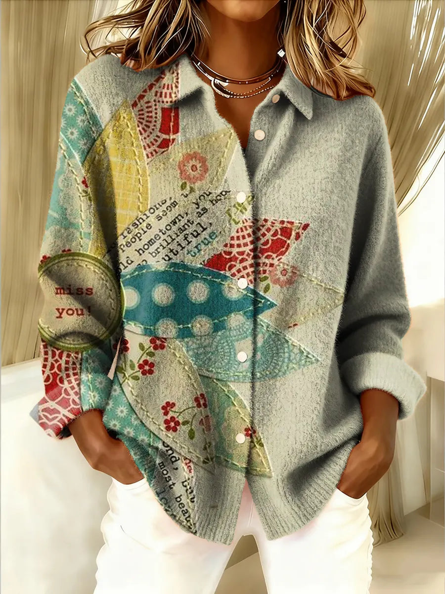 Women's Miss You Bohemian Floral Art Print Turtleneck Sweater