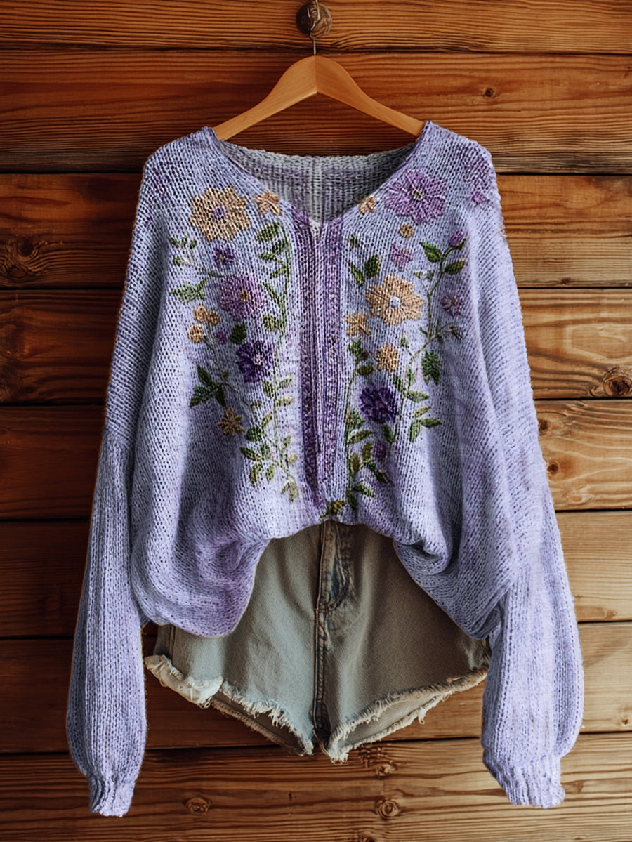 Women's Vintage Floral Tattoo Pattern Art Print Casual Pullover Sweater