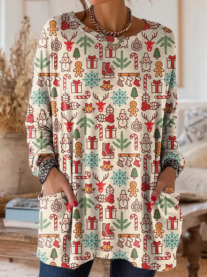 Women's Vintage Floral Art Print Casual Long-Sleeve T-Shirt