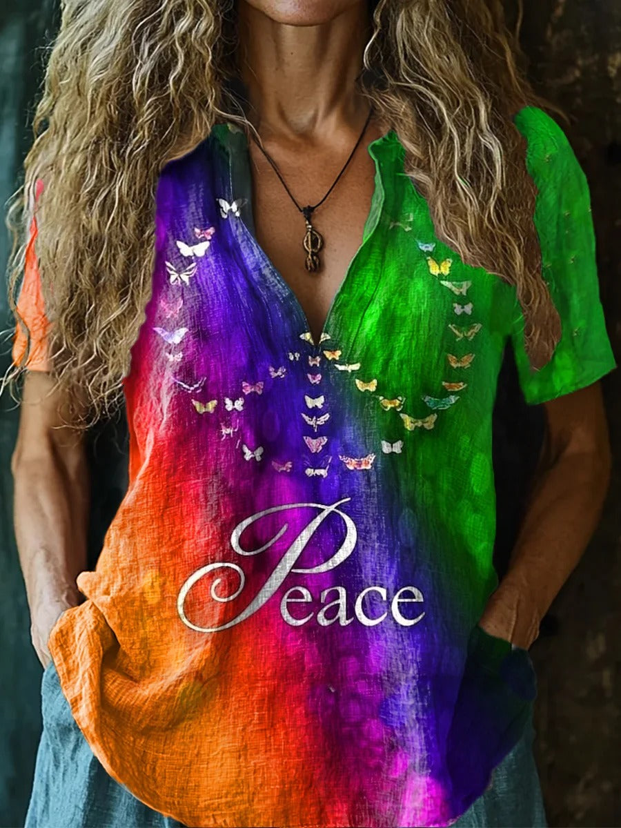 Women's Tie-Dye Love Peace Hippie Pattern Art Print Punk Hippie Batwing Pleated Fringe Cape Dresses