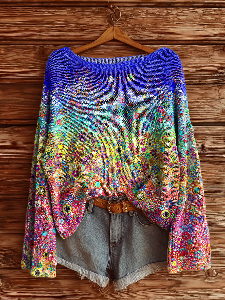 Women's Colorful Floral Art Print Casual Pullover Sweater