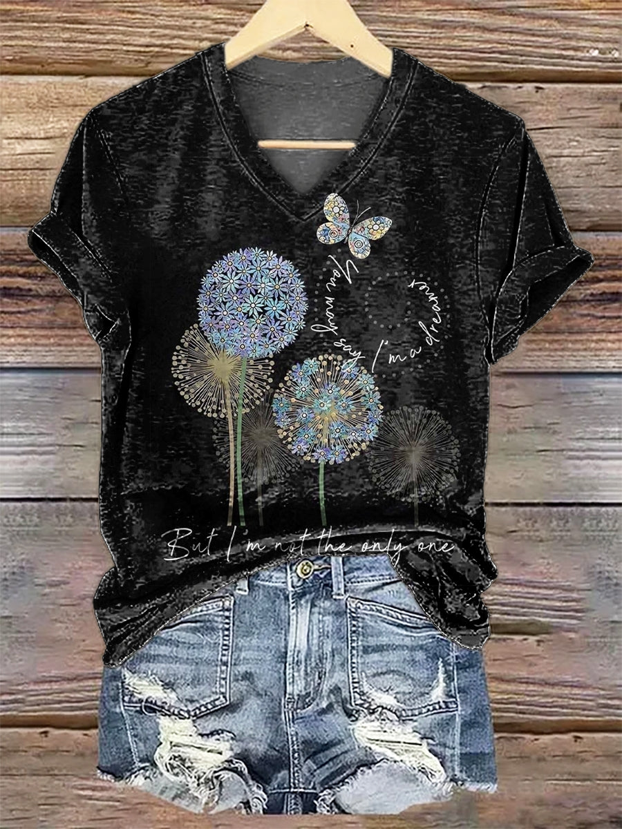 Women's Dragonfly Printed V-neck Casual T-Shirt