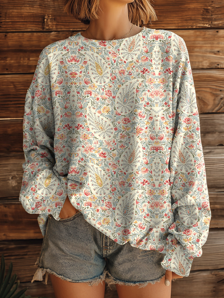 Women's Retro Paisley Floral Art Pattern Print Casual Crew Neck Sweatshirt