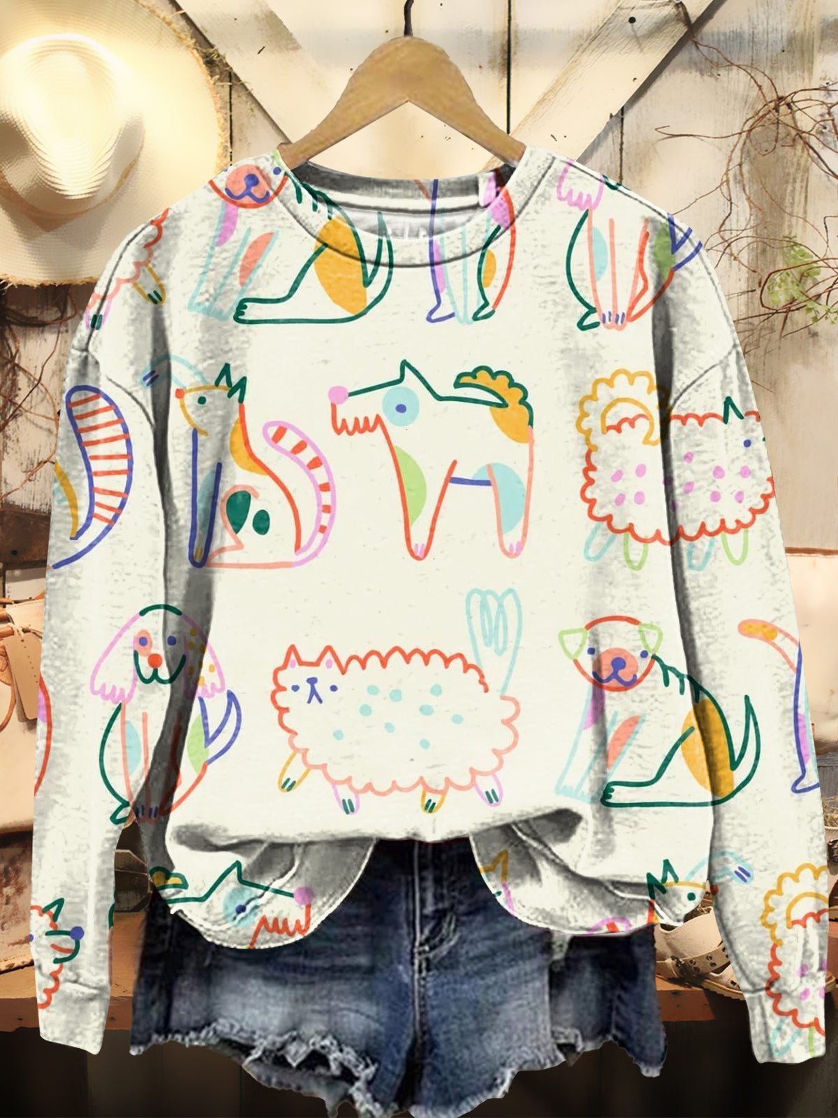 Women's Cute Animals Art Print Casual Crew Neck Sweatshirt