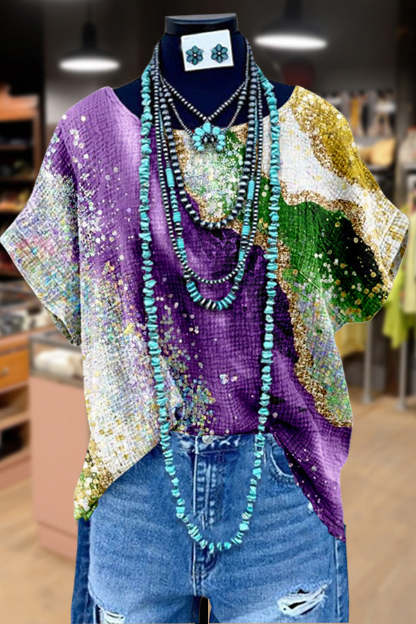Colorful Print Dolman Sleeve Top