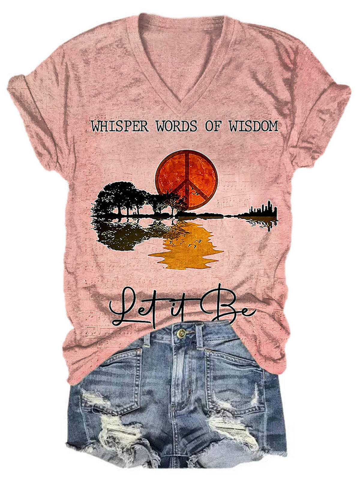 Women's Hippie Whisper Words Of Wisdom Print Casual V-neck Casual T-Shirt