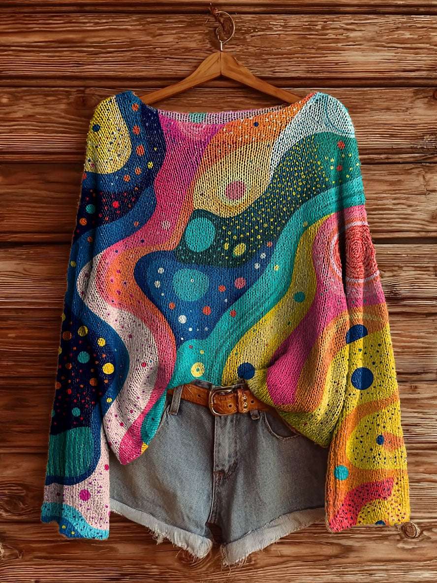 Women's Colorful Irregular Ripple Pattern Art Print Casual Pullover Sweater