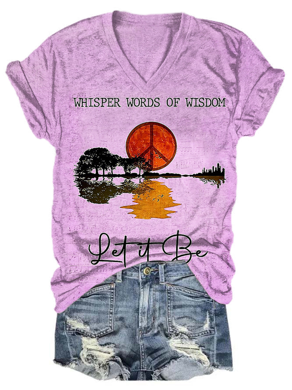 Women's Hippie Whisper Words Of Wisdom Print Casual V-neck Casual T-Shirt