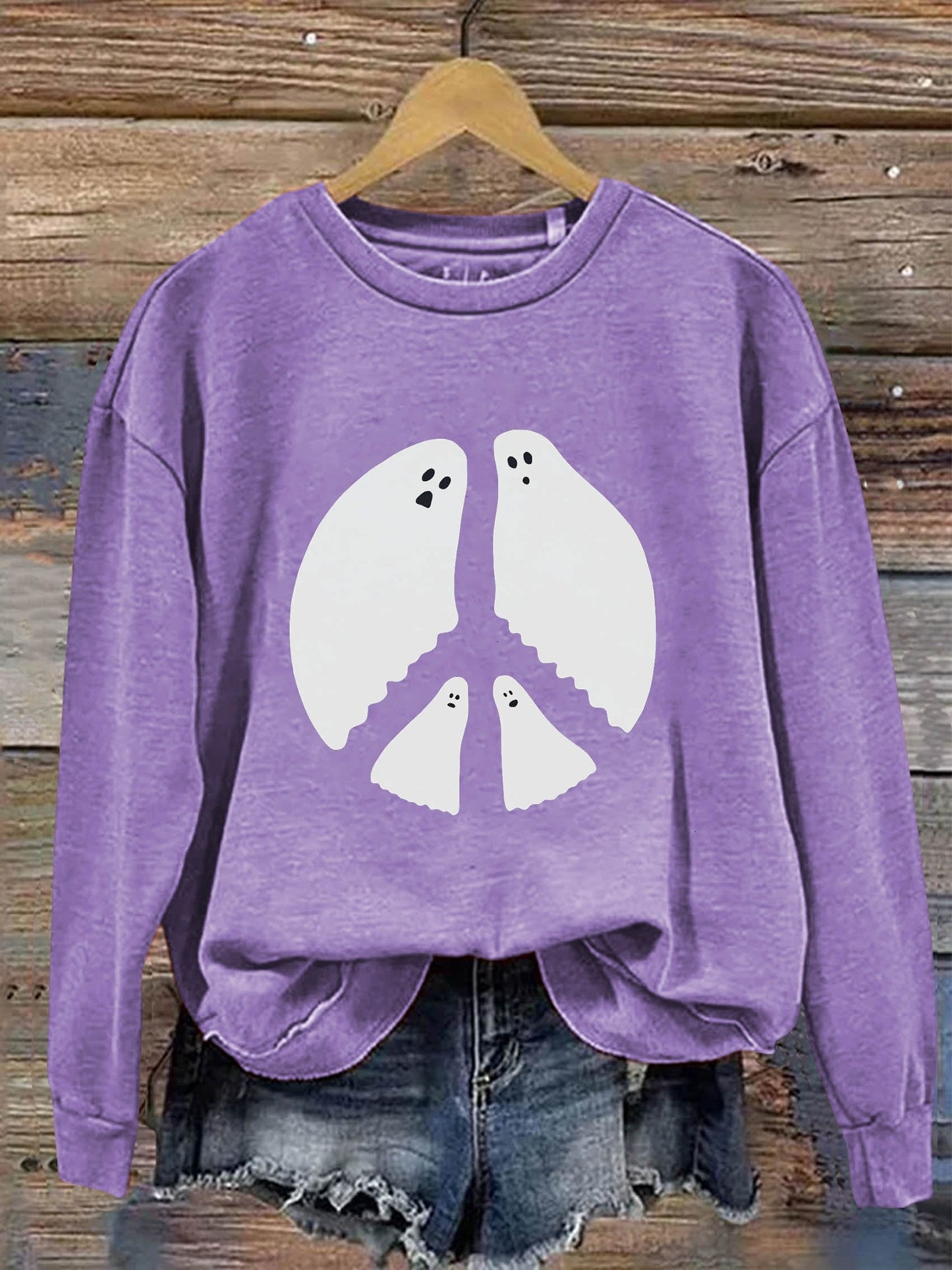Peace And Love Ghost Halloween Art Print Casual Sweatshirt