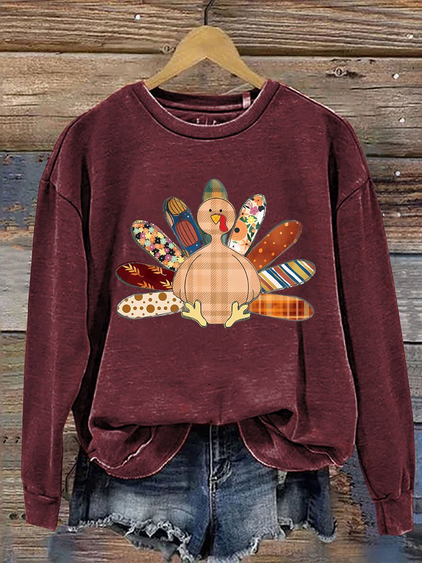 Patchwork Turkey Fall Casual Sweatshirt