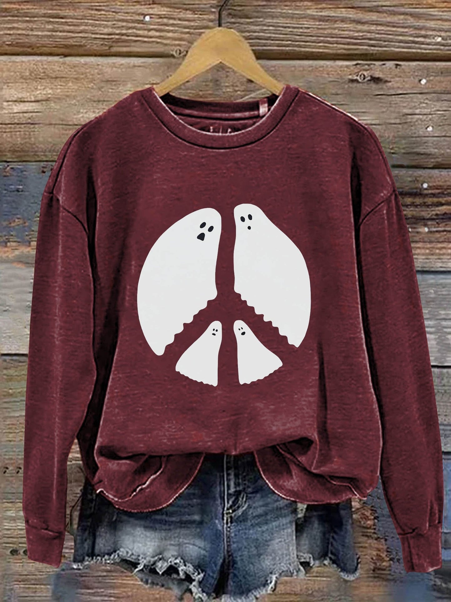 Peace And Love Ghost Halloween Art Print Casual Sweatshirt