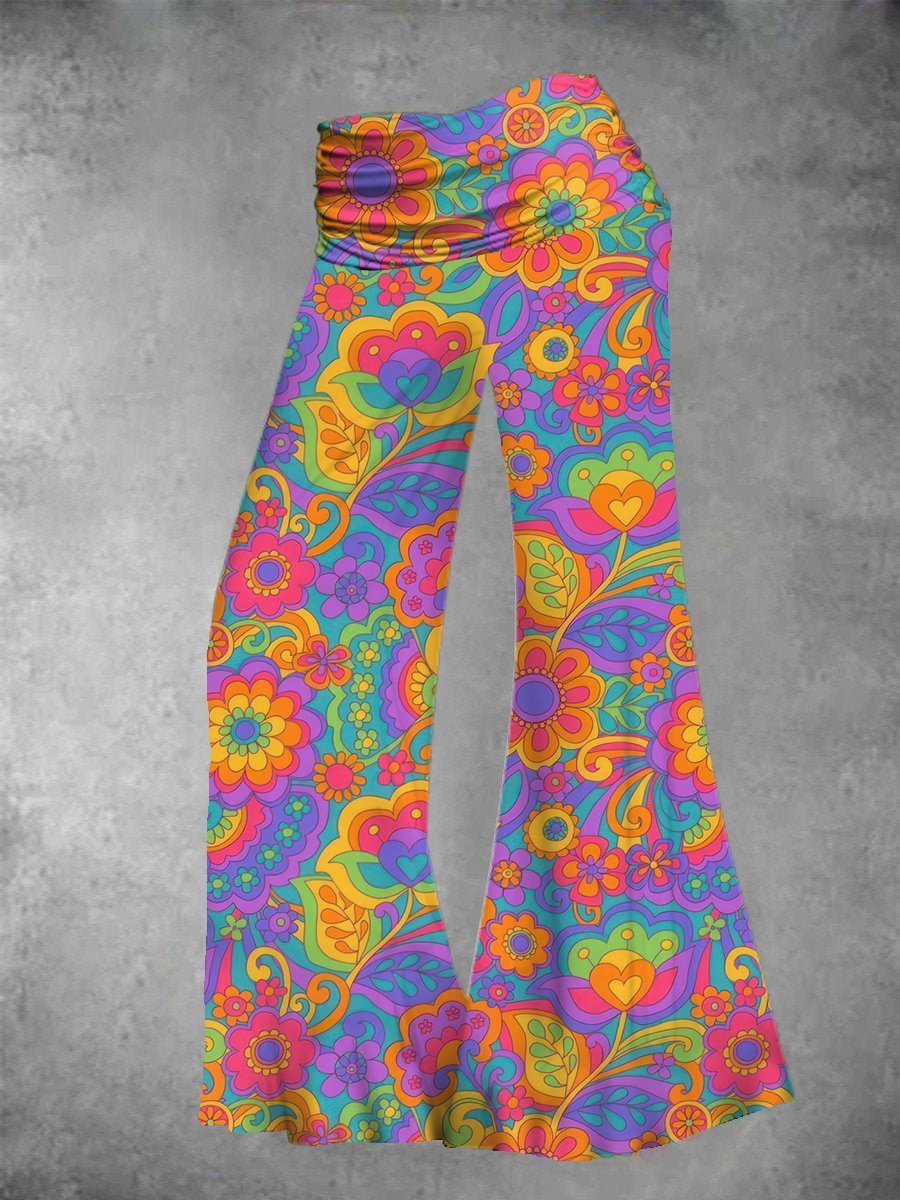 Women's Vintage Hippie Floral Print Wide Leg Pants