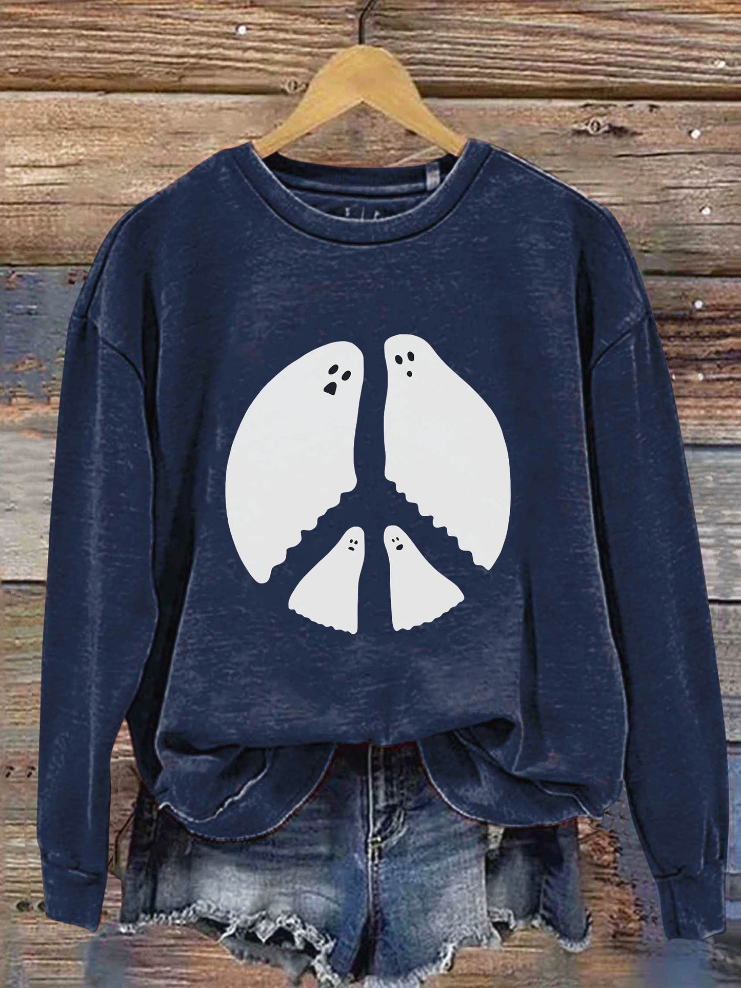 Peace And Love Ghost Halloween Art Print Casual Sweatshirt