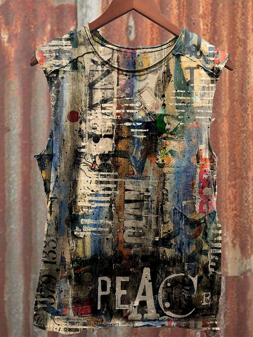 Retro Anti-war Graffiti Print Cotton Casual Tank Top