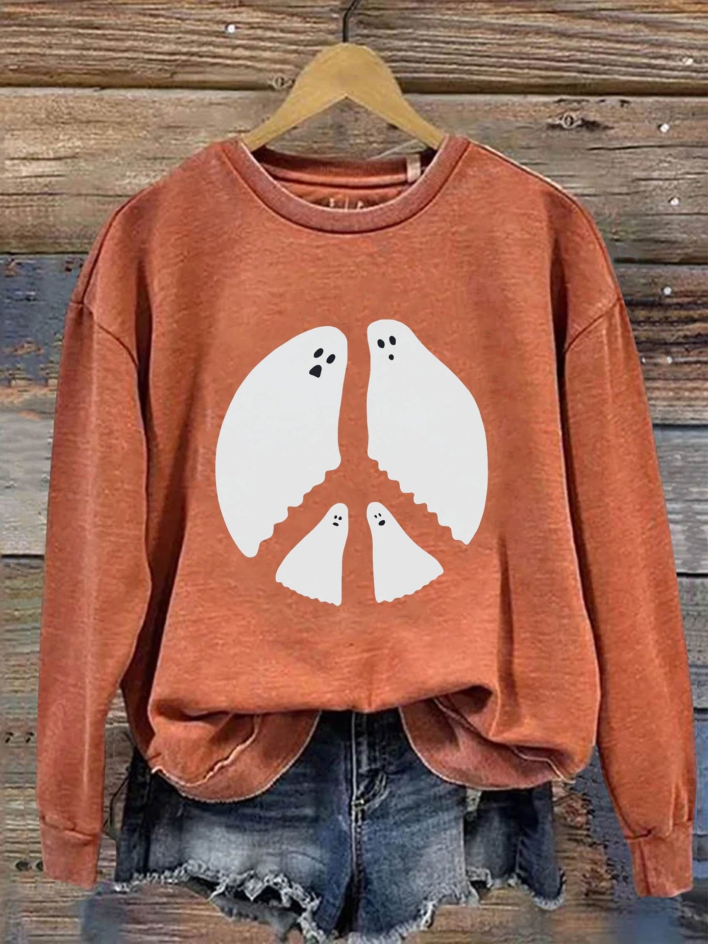 Peace And Love Ghost Halloween Art Print Casual Sweatshirt