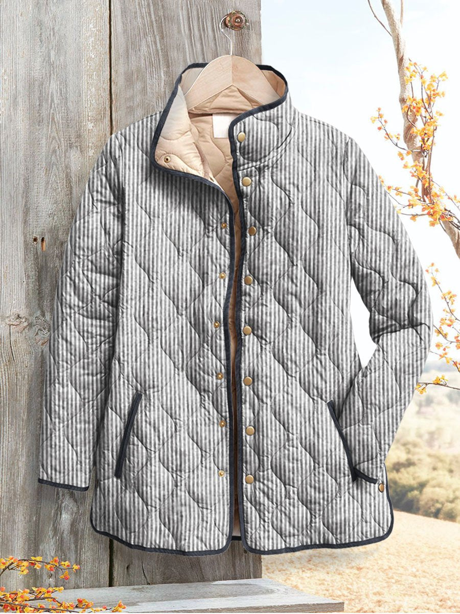 Women's Retro Lines Art Print Casual Quilted Coat Cardigan