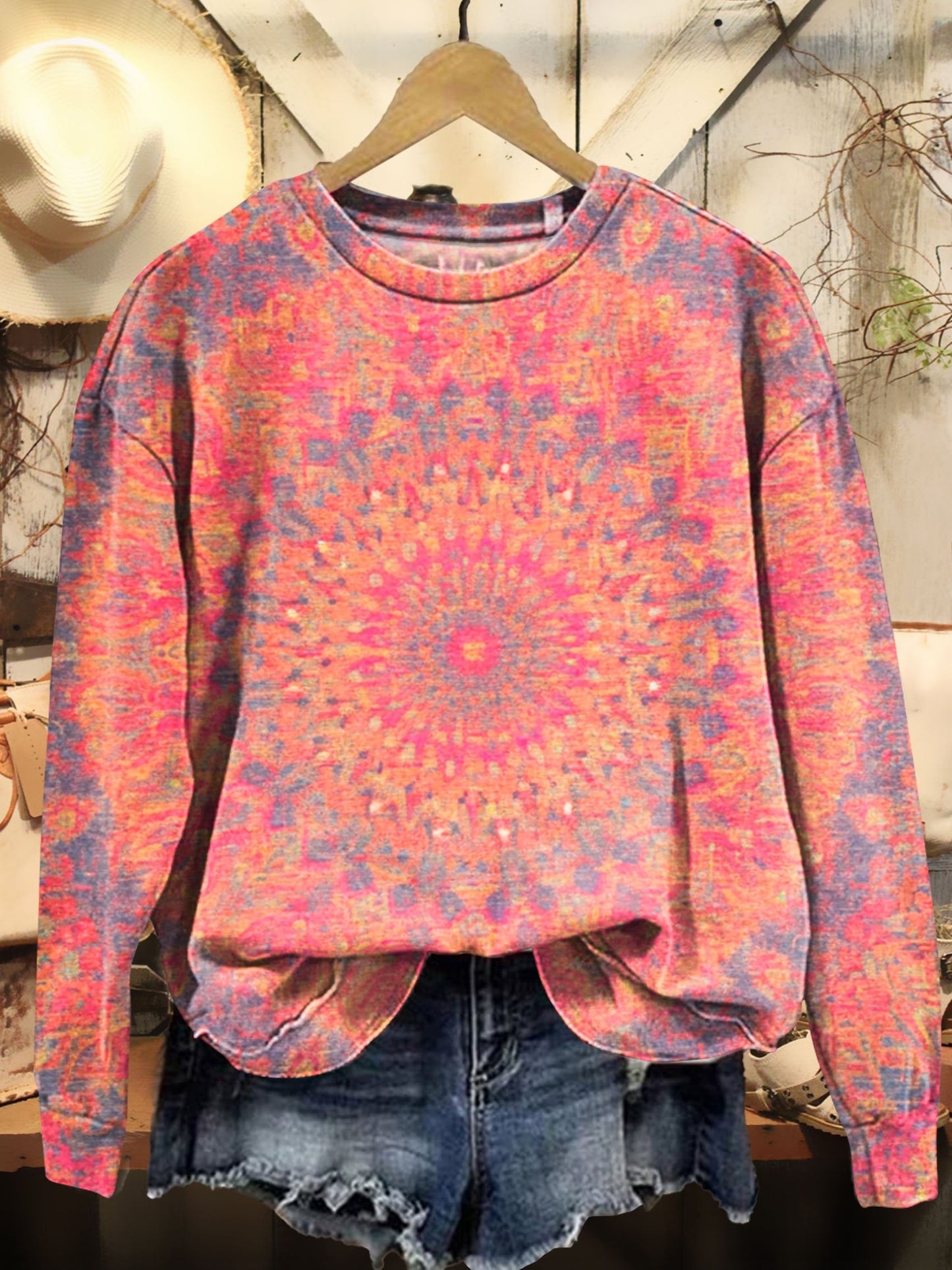 Vintage Mandala Tie Dye Print Casual Sweatshirt