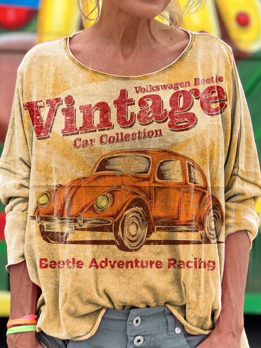 Women's Vintage Car Poster Print Long Sleeve T-shirt