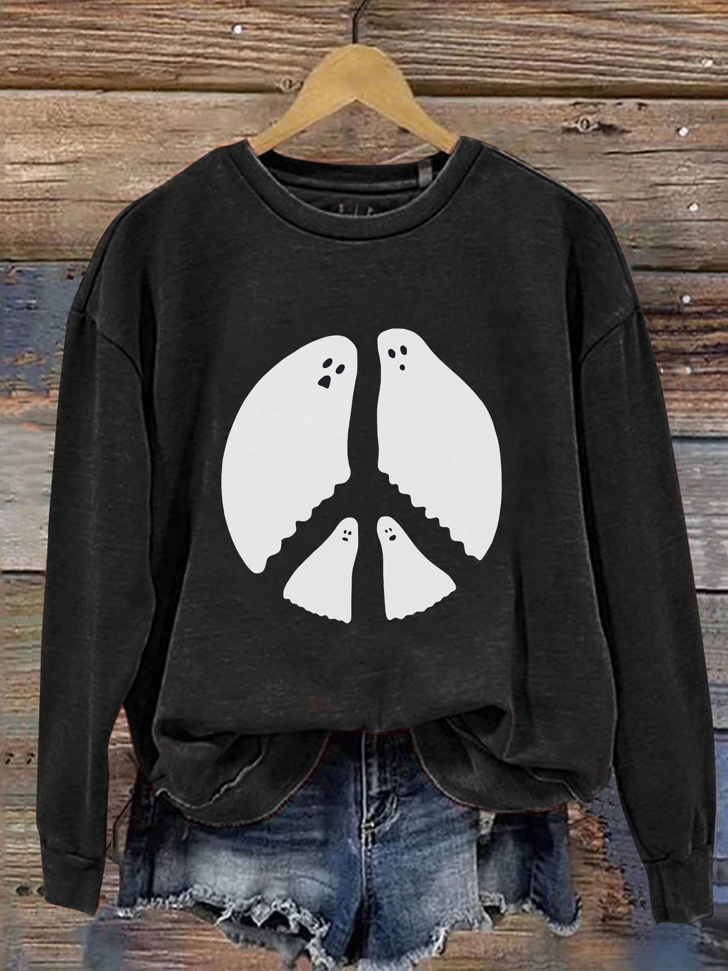 Peace And Love Ghost Halloween Art Print Casual Sweatshirt