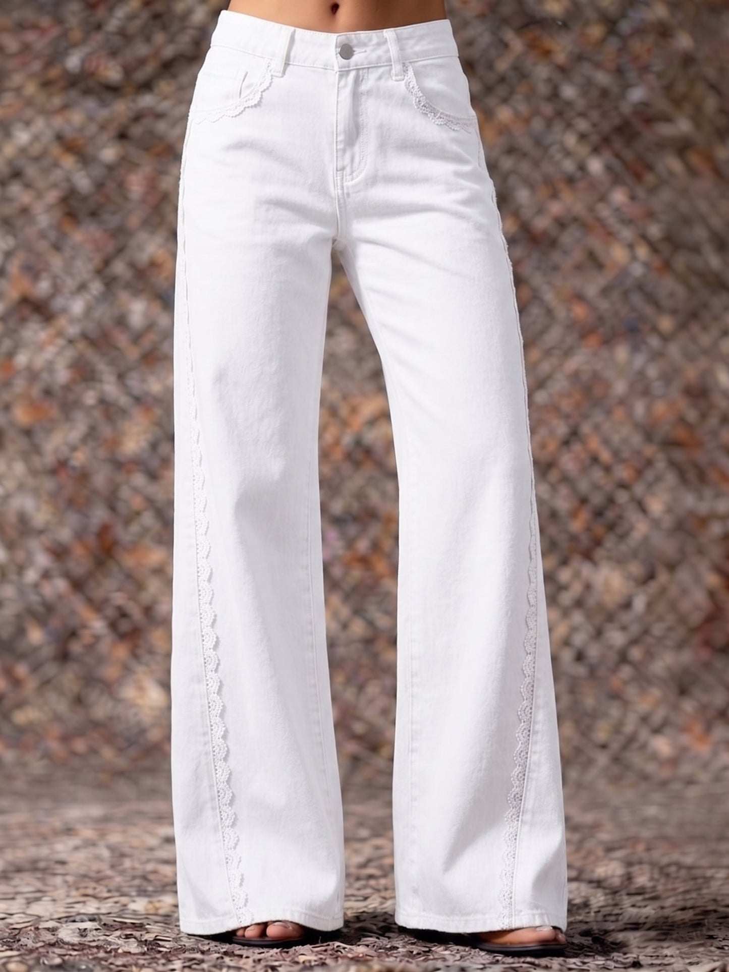 Women's Print Casual Lace Edge Denim Cotton Pants