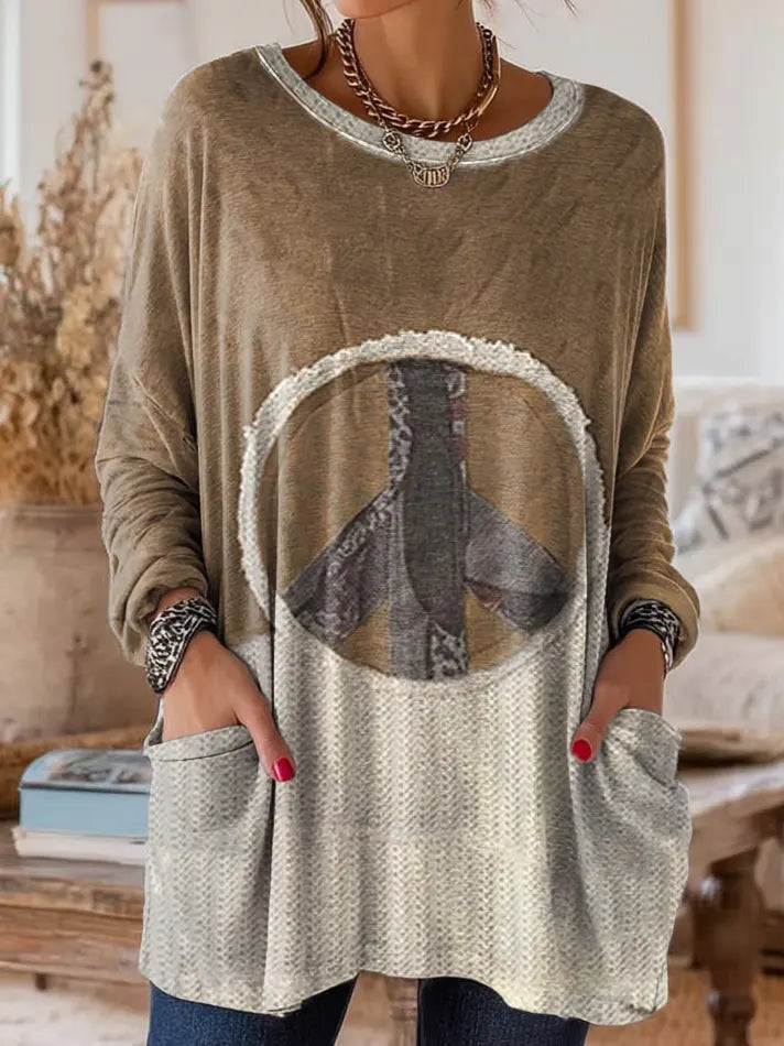 Women's Art Print Long-sleeve T-shirt With Hippie Pattern