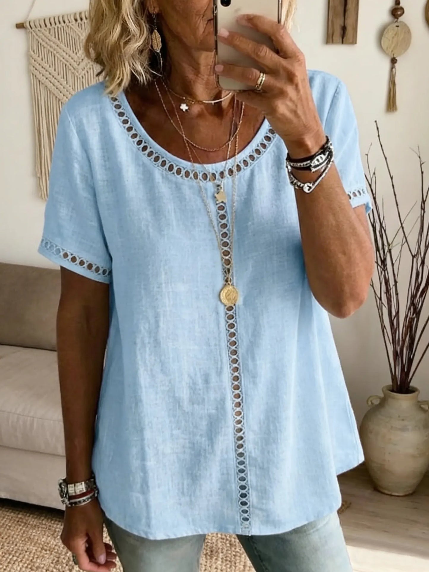 Women's Casual Short-sleeve Top With Cutout Details