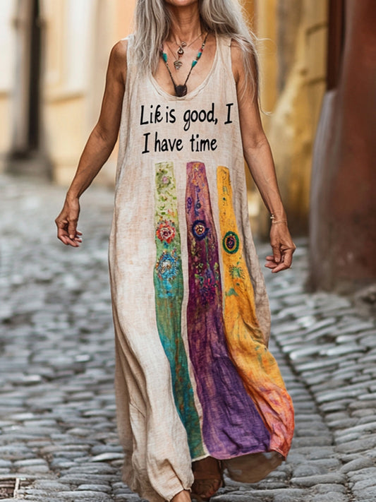 Women's Vintage Peace Art Patterns Print Pocket Cotton Dress