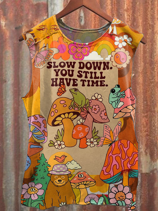 Unisex Vintage Hippie Mushroom Print Tank Top