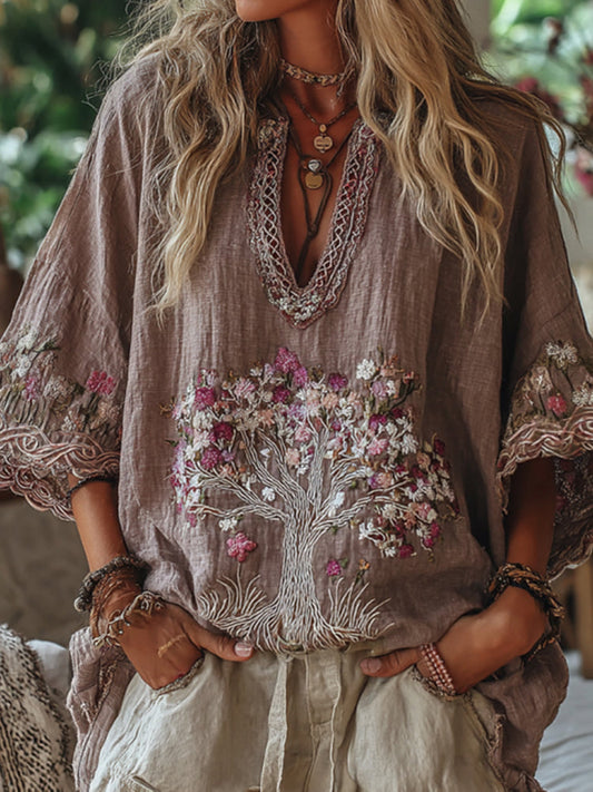 Women's Tribal Tree Of Life And Floral Art Casual Shirt