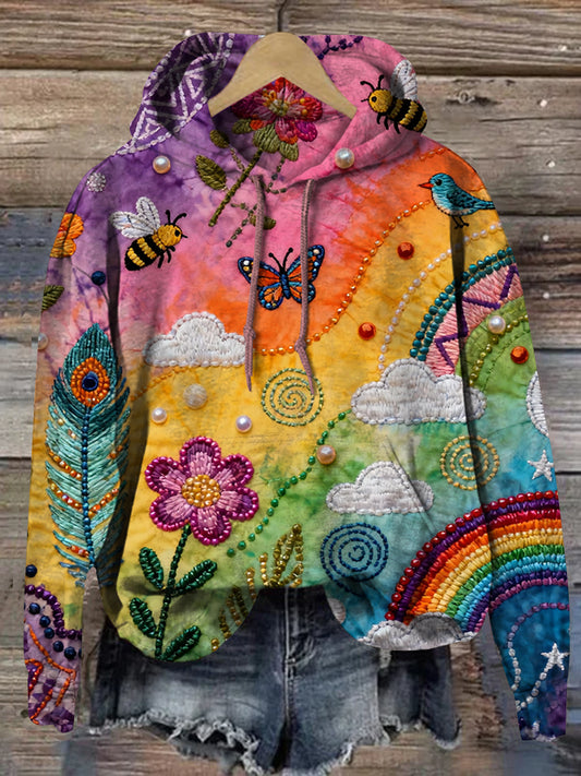 Colorful Art Print Casual Long-Sleeve Hooded Sweatshirt