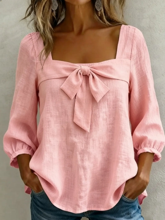Women's Casual Square-Neck Top with Bow Detail