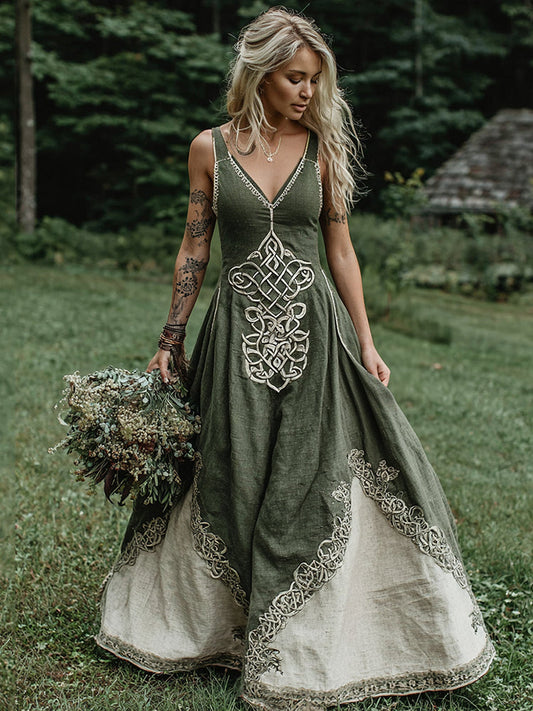 Women's Viking Celtic Art V-neck Maxi Dress