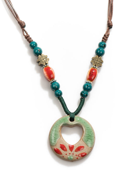 Handmade Ceramic Necklace Retro Ceramic Ethnic Style Valentine's Day Pendant Unique Accessories