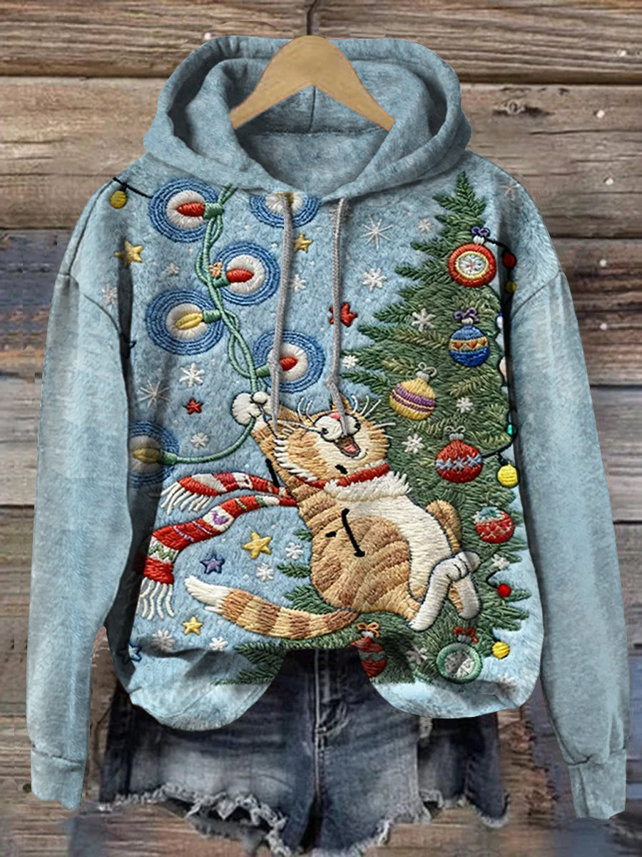 Christmas Art Print Casual Long-Sleeve Hooded Sweatshirt