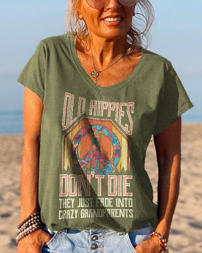 Old Hippies Don't Die Creative Printed Graphic Tees