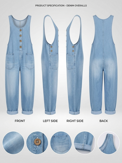 Vintage Washed Denim Jumpsuit | 70s Hippie Boho Style