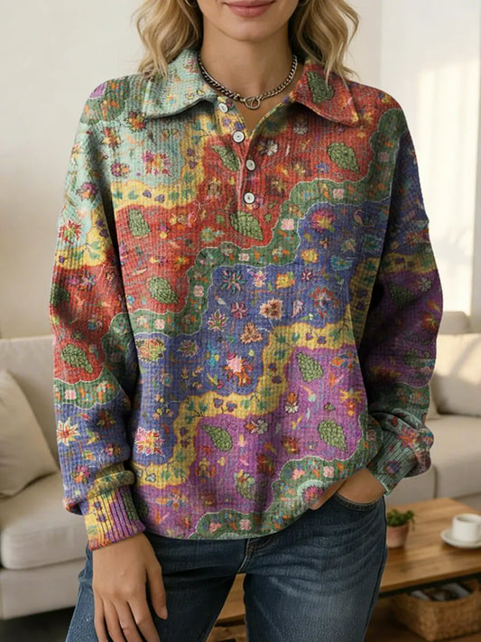 Ethnicity Arc Flowers Women's Print Casual Cotton Shirt