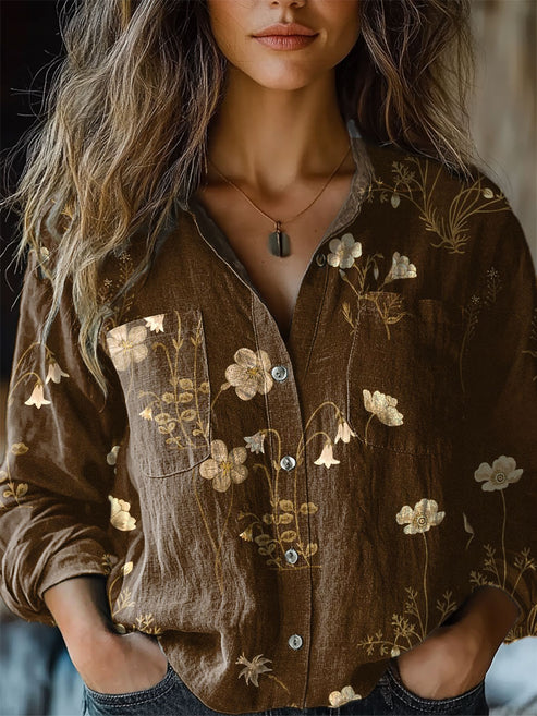 Women's Vintage Floral Print Casual Hollow-Out Shirt main image 1