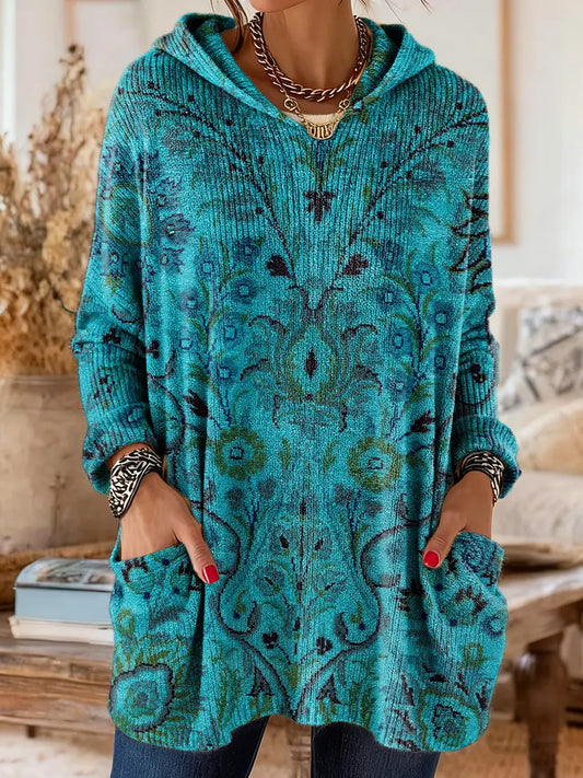 Ethnicity Geometry Flowers Totem Women's Print Casual Long Sleeve Hooded Sweater