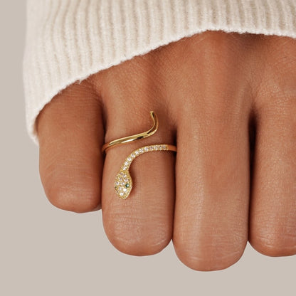 14K Gold Crystal Snake Basilisk Ring