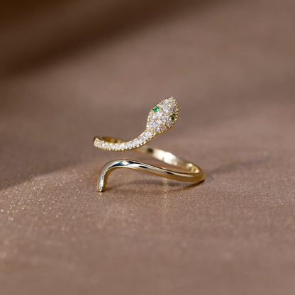 14K Gold Crystal Snake Basilisk Ring