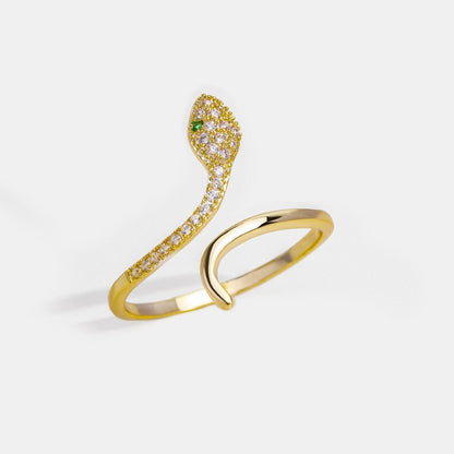 14K Gold Crystal Snake Basilisk Ring