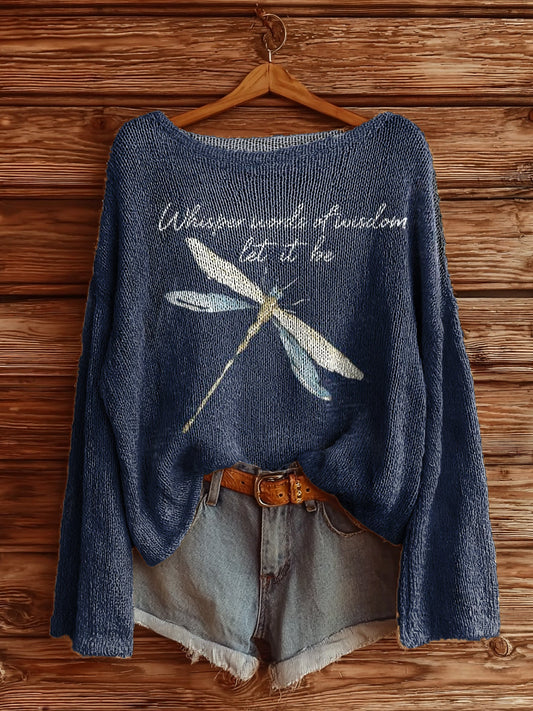 Women's Hippie Dragonfly Art Print Casual Pullover Sweater