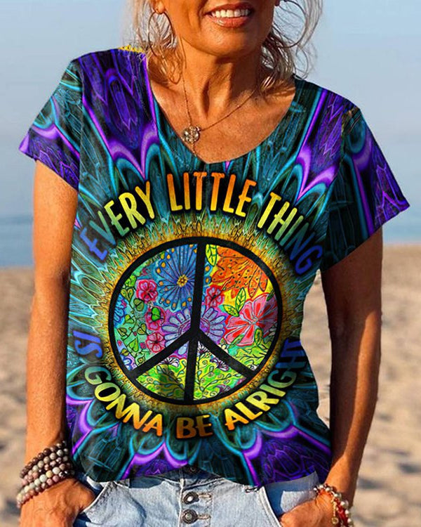 Hippie Peace Print Casual T-Shirt